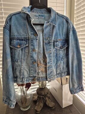 90s Vintage Denim Jacket with Distressed Blue Wash